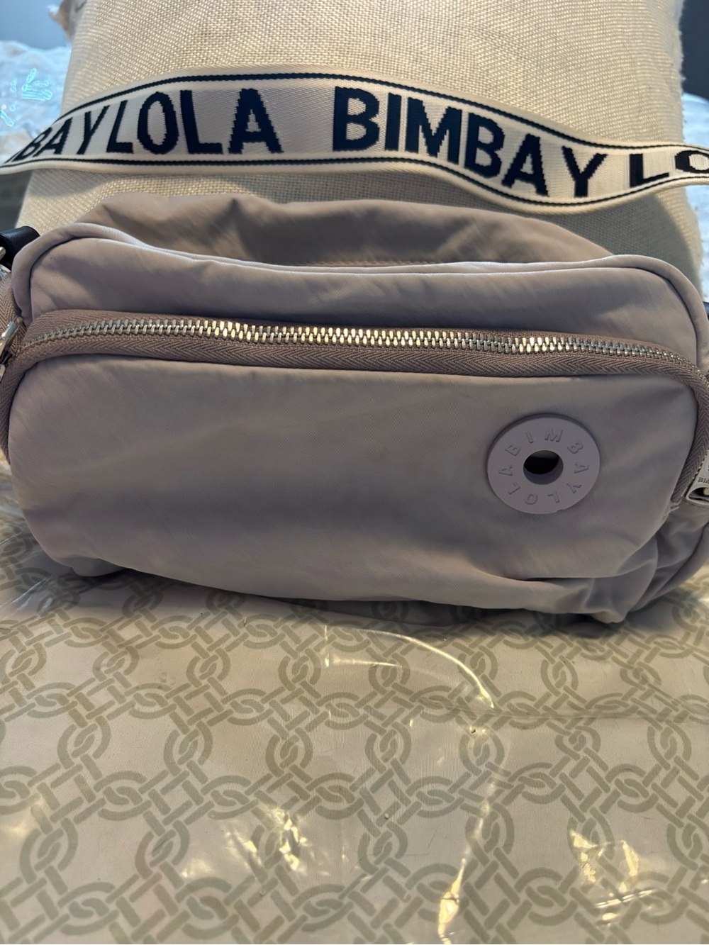 Bimbay Lola Light Gray Shoulder Bag with Branded Strap